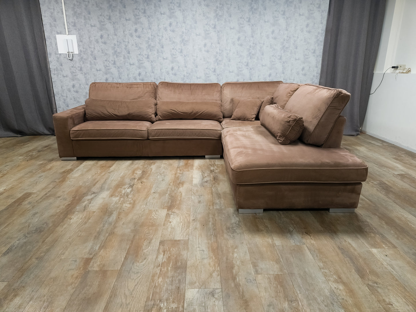 Mooi Groot Taupe Velvet Hoekbank