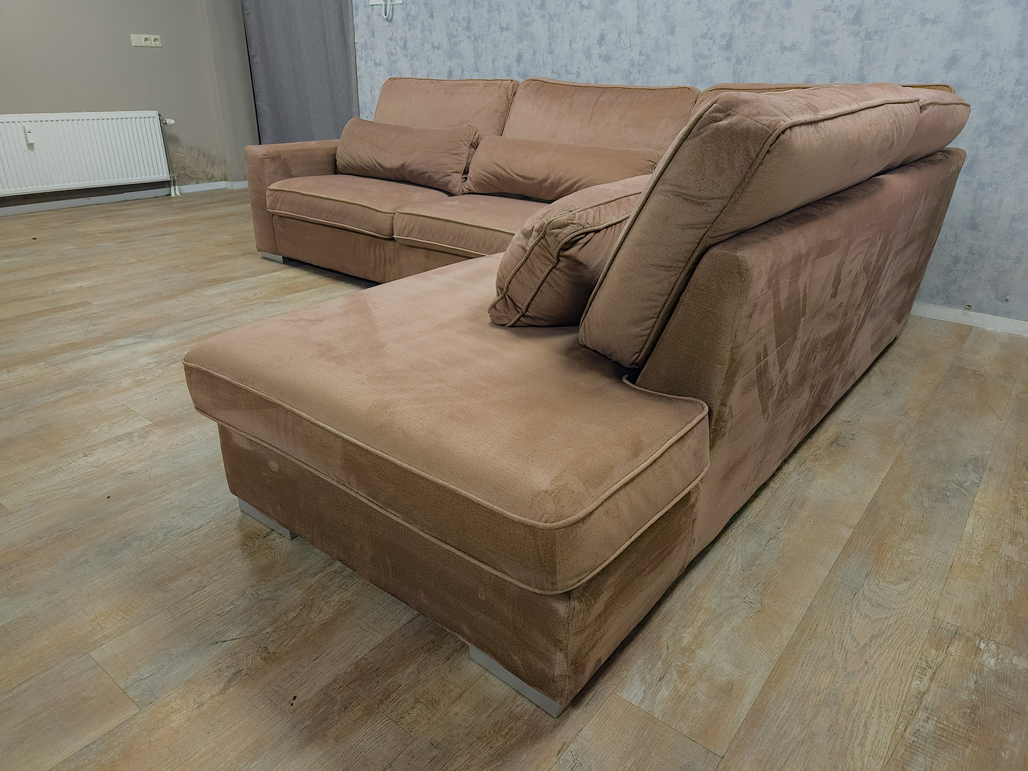 Mooi Groot Taupe Velvet Hoekbank