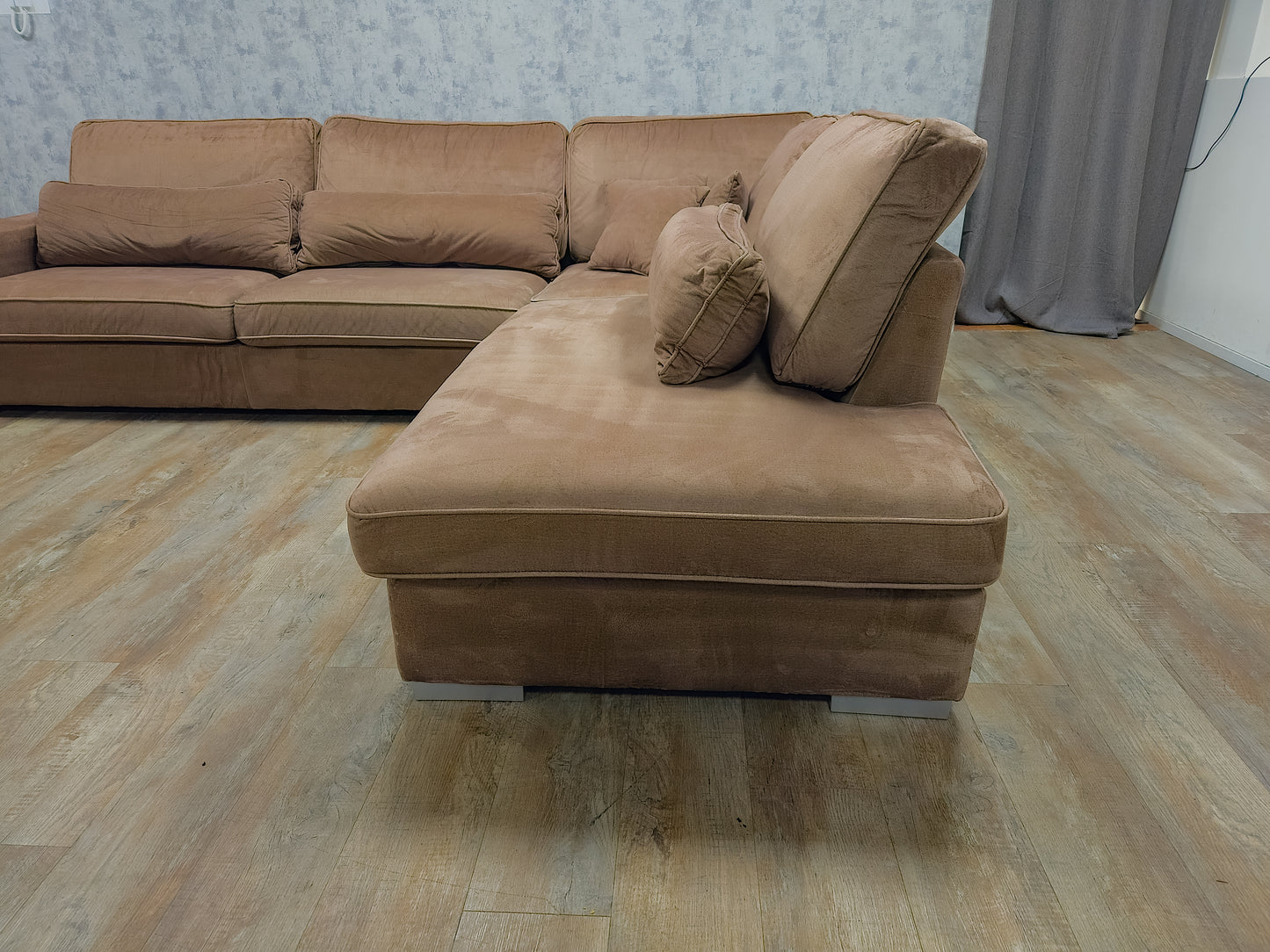 Mooi Groot Taupe Velvet Hoekbank