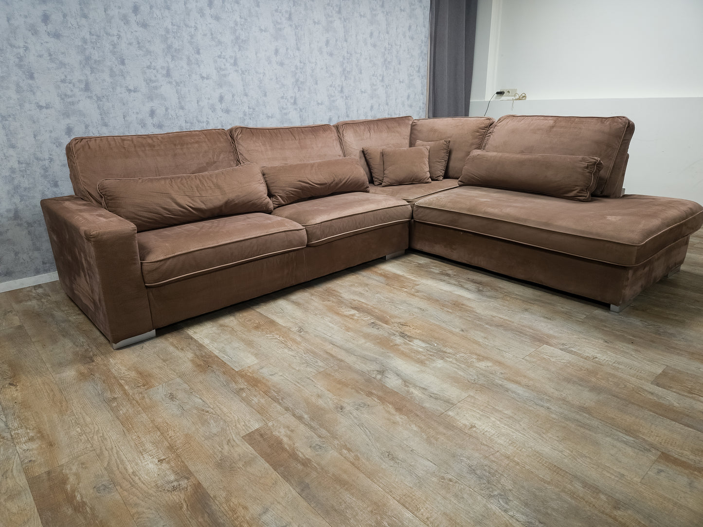 Mooi Groot Taupe Velvet Hoekbank