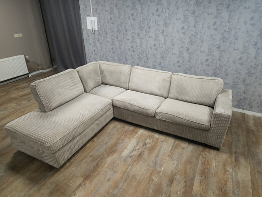 Z.G.A.N Beige Ribstof Hoekbank - BanxteL - 2dehandse Bankstellen