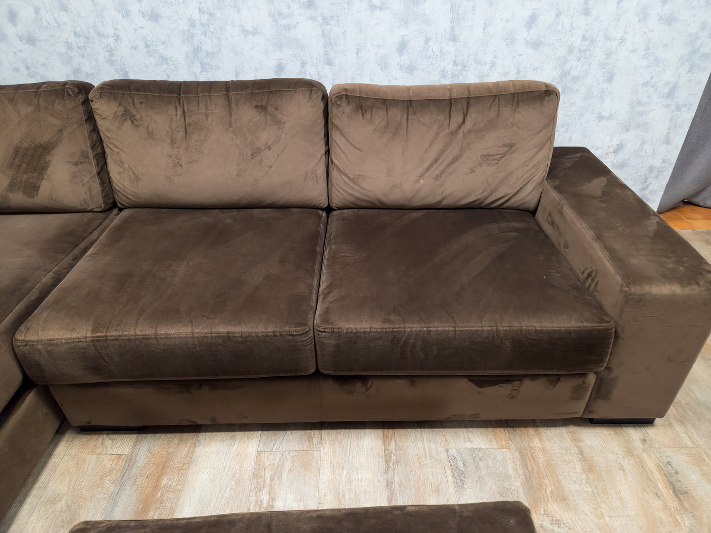 MOOI GROOT TAUPE BRUIN VELVET HOEKBANK