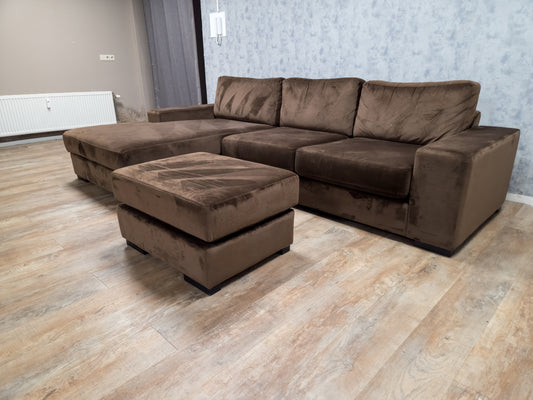 MOOI GROOT TAUPE BRUIN VELVET HOEKBANK