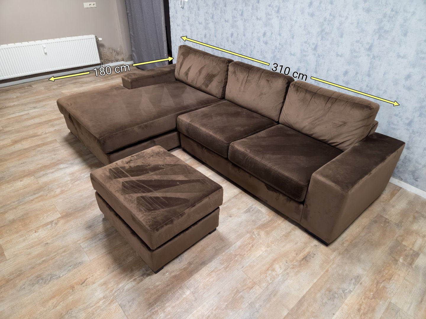 MOOI GROOT TAUPE BRUIN VELVET HOEKBANK