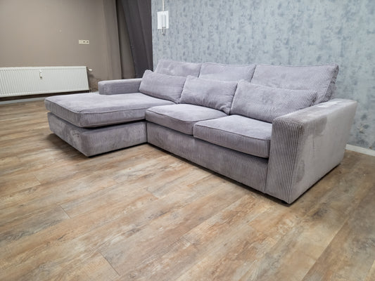 Zeer Mooie Grijs Ribstof Hoekbank