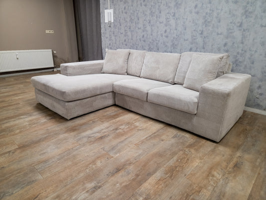 Zeer Mooi Beige Grijs Ribstof Hoekbank