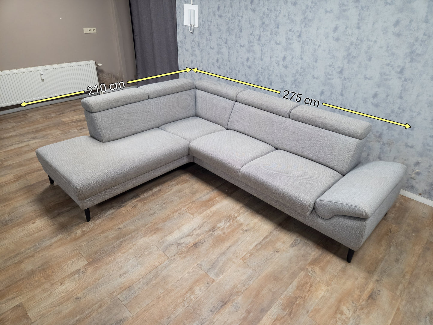 MONTEL Grijs Hoekbank - Met Hoofdsteunen Verstelbaar