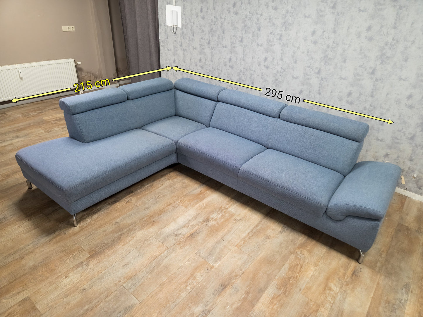 MONTEL Blauwe Hoekbank met Verstelbare Hoofdsteunen