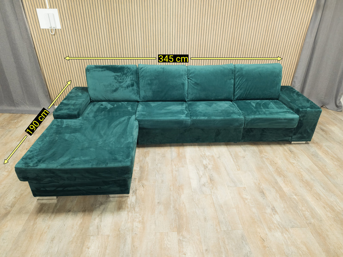 Z.G.A.N Groene Velvet Hoekbank met SLAAPFUNCTIE