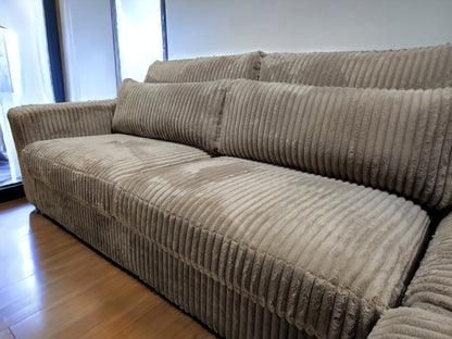 Mega Taupe Fluweel Ribstof Luxe Hoekbank - BanxteL - 2dehandse Bankstellen