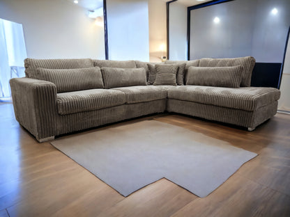 Mega Taupe Fluweel Ribstof Luxe Hoekbank - BanxteL - 2dehandse Bankstellen