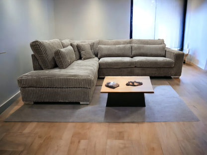 Mega Taupe Fluweel Ribstof Luxe Hoekbank