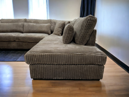 Mega Taupe Fluweel Ribstof Luxe Hoekbank - BanxteL - 2dehandse Bankstellen