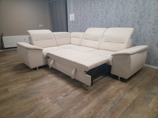 MOOI BEIGE HOEKBANK MET SLAAPFUNCTIE