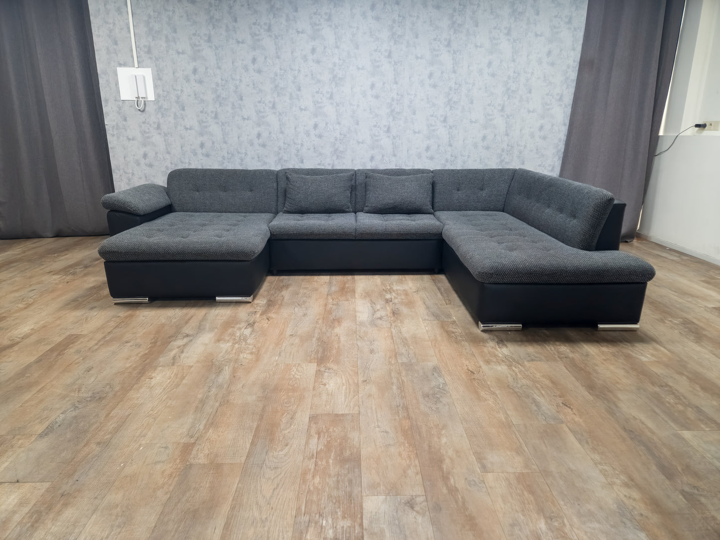 Zeer Mooi Groot Zwart Grijs U Bankstel