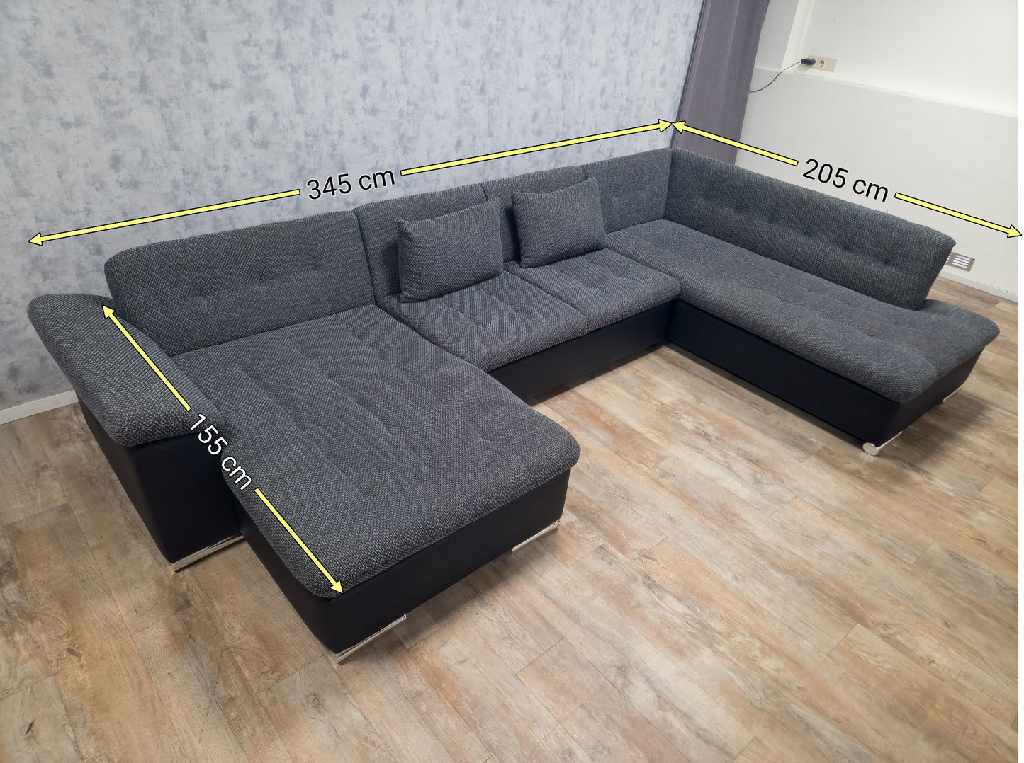 Zeer Mooi Groot Zwart Grijs U Bankstel