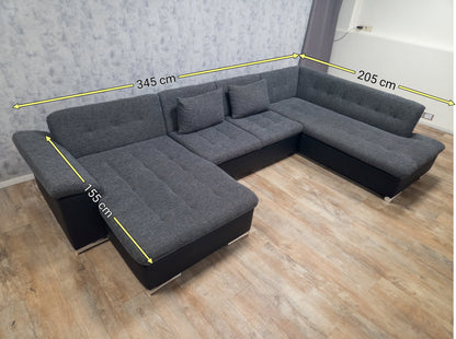 Zeer Mooi Groot Zwart Grijs U Bankstel