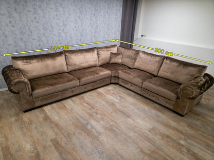 Zeer Mooi Groot Taupe Velvet Hoekbank