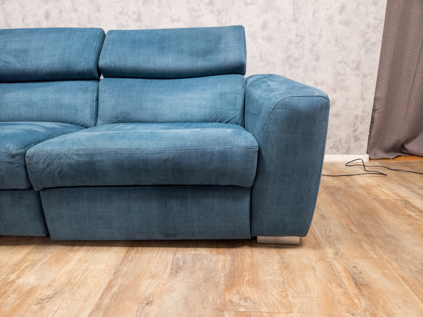 Zeer Mooi Aqua Blauwe Ribstof Hoekbank