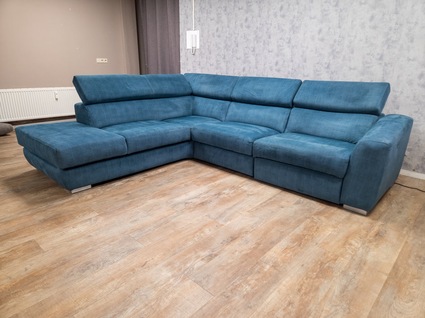 Zeer Mooi Aqua Blauwe Ribstof Hoekbank