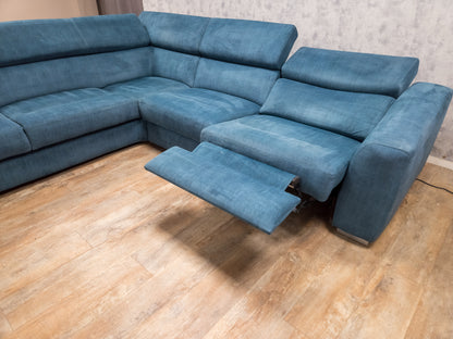 Zeer Mooi Aqua Blauwe Ribstof Hoekbank