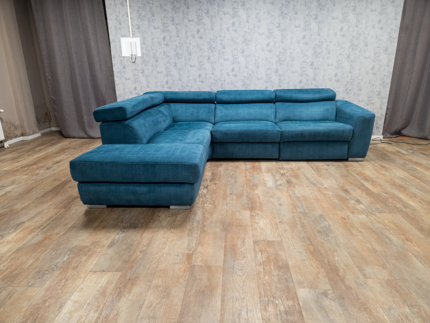 Zeer Mooi Aqua Blauwe Ribstof Hoekbank