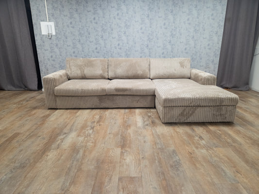 NIEUWE Taupe RIBSTOF Hoekbank