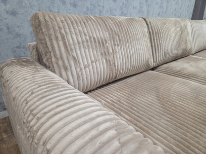 NIEUWE Taupe RIBSTOF Hoekbank