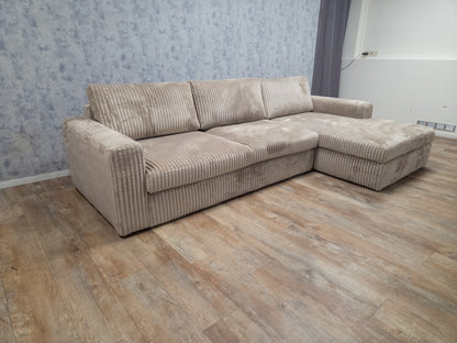 NIEUWE Taupe RIBSTOF Hoekbank