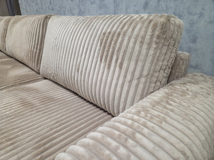 NIEUWE Taupe RIBSTOF Hoekbank