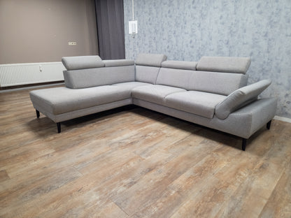 MONTEL Grijs Hoekbank - Met Hoofdsteunen Verstelbaar