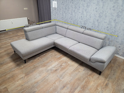 MONTEL Grijs Hoekbank - Met Hoofdsteunen Verstelbaar