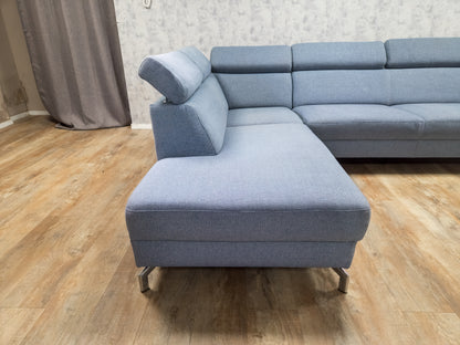 MONTEL Blauwe Hoekbank met Verstelbare Hoofdsteunen