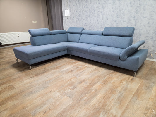 MONTEL Blauwe Hoekbank met Verstelbare Hoofdsteunen