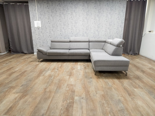 MONTEL Grijze Hoekbank met Verstelbare Hoofdsteunen