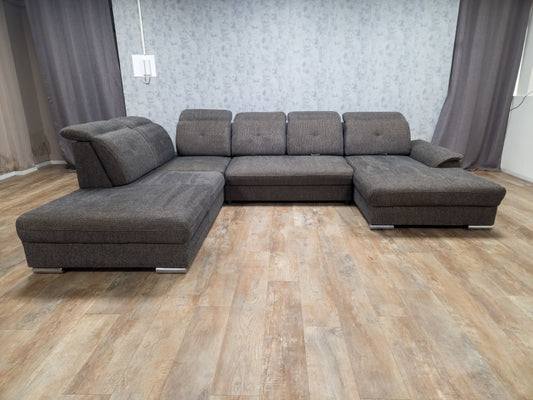 Bruin Antraciet U-Bankstel – Extra Comfort met Verstelbare Rug en Hoofdsteunen