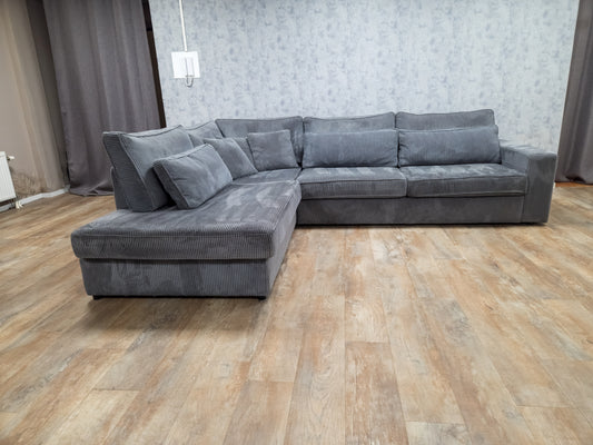 Antraciet Ribstof Hoekbank –  Zacht, Stijlvol en Comfortabel