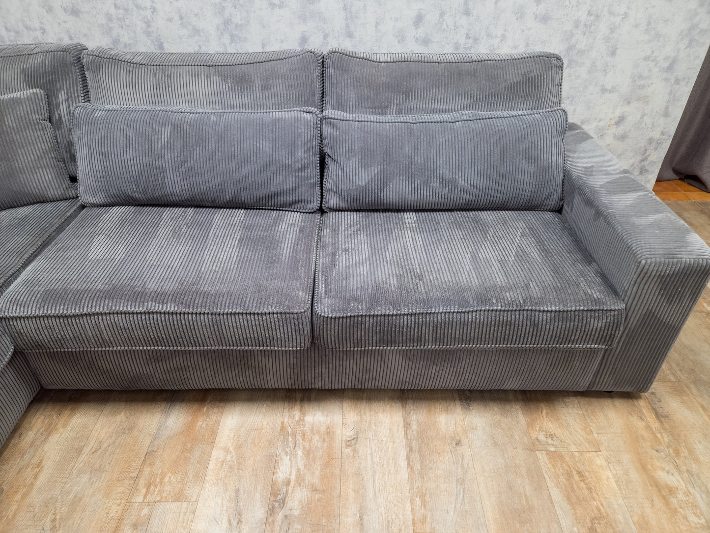 Antraciet Ribstof Hoekbank –  Zacht, Stijlvol en Comfortabel