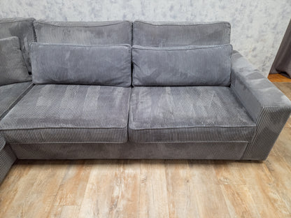 Antraciet Ribstof Hoekbank –  Zacht, Stijlvol en Comfortabel