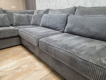 Antraciet Ribstof Hoekbank –  Zacht, Stijlvol en Comfortabel
