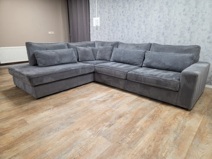 Antraciet Ribstof Hoekbank –  Zacht, Stijlvol en Comfortabel