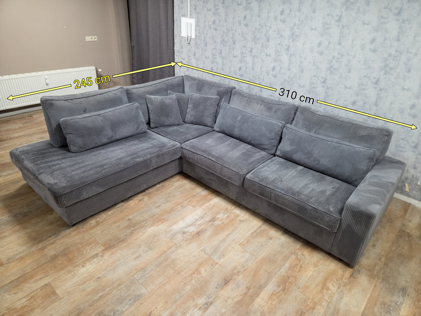 Antraciet Ribstof Hoekbank –  Zacht, Stijlvol en Comfortabel