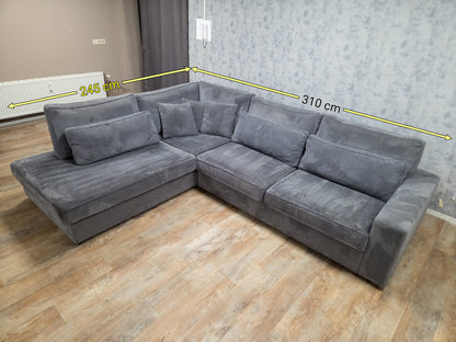 Antraciet Ribstof Hoekbank –  Zacht, Stijlvol en Comfortabel