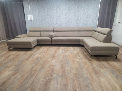 Luxe XXL Grote Beige MONTEL U-Bankstel – Design & Verstelbare Hoofdsteunen