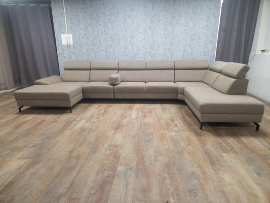Luxe XXL Grote Beige MONTEL U-Bankstel – Design & Verstelbare Hoofdsteunen