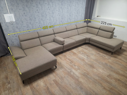 Luxe XXL Grote Beige MONTEL U-Bankstel – Design & Verstelbare Hoofdsteunen