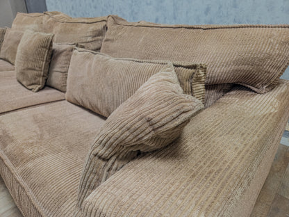 Mooi Taupe Kleur Ribstof Hoekbank