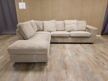 PRACHTIGE BEIGE RIBSTOF Hoekbank - NIEUWSTAAT !!!