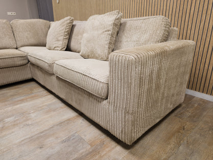 PRACHTIGE BEIGE RIBSTOF Hoekbank - NIEUWSTAAT !!!