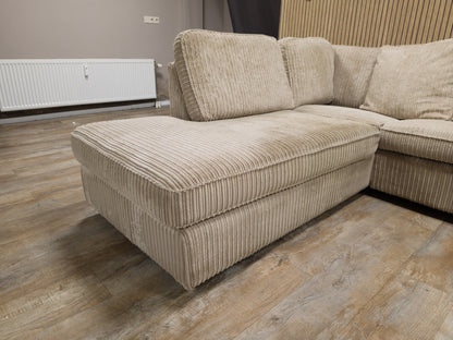 PRACHTIGE BEIGE RIBSTOF Hoekbank - NIEUWSTAAT !!!
